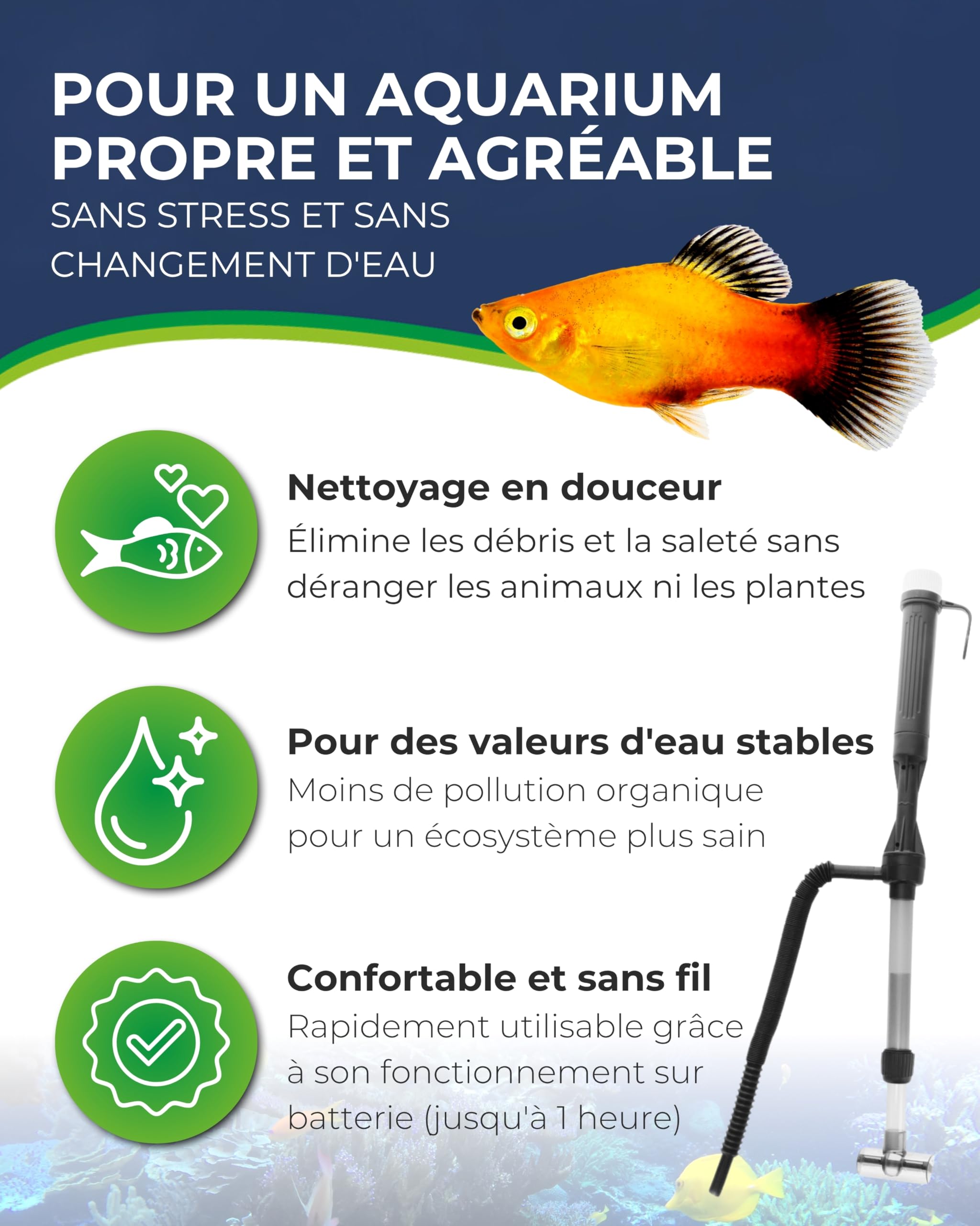 Hobby Aquaristik Perfektus Pro I Aspirateur d’Aquarium Rechargeable I Nettoyeur Efficace pour éliminer Le mulm et Les saletés I Aspirateur électrique avec débit de 650 l/h