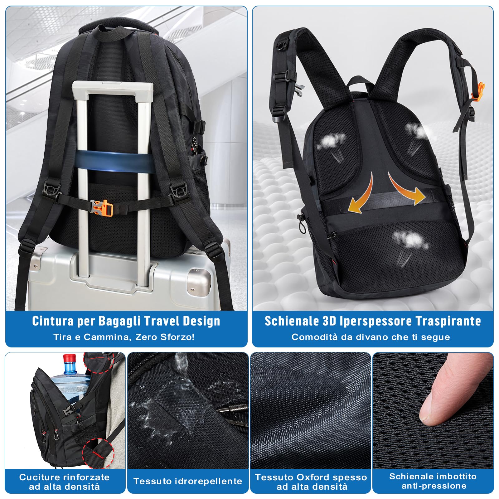Zaino Scuola Media Superiore Ragazzo, Zaino Uomo Grande 17 Pollici Laptop, Zaini per PC portatili Impermeabile, Zainetti per Bambini Casual Borsa per Scuola Università Viaggio, 10 -22 Anni, 50cm