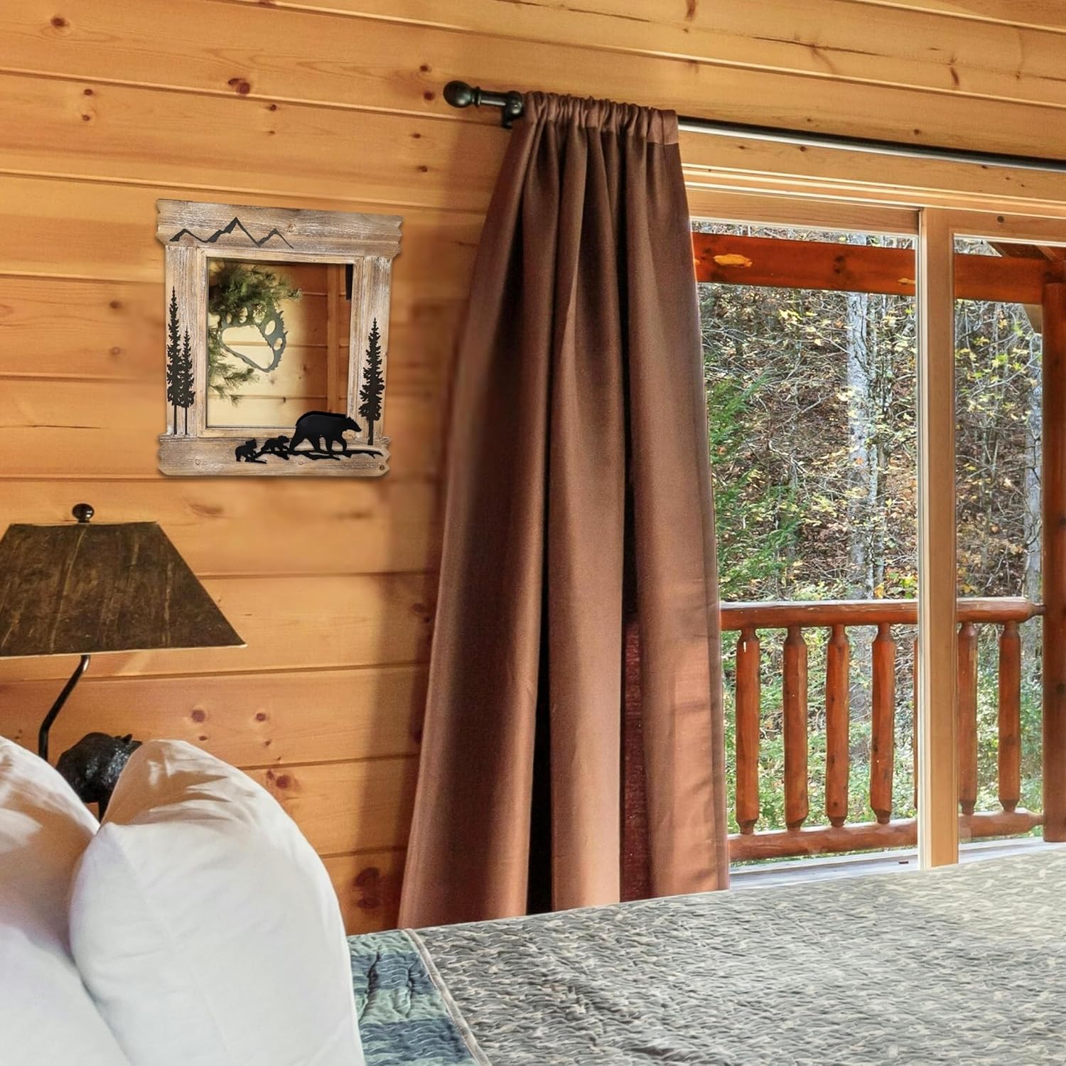Wooden Mirror with Black Bear Design, Rustic Forest Cabin Lodge Décor – Decorative Wall Mirror for Bedrooms, Bathrooms, Living Rooms, or Entryways – Ideal Gift for Cabin Owners and Nature Lovers