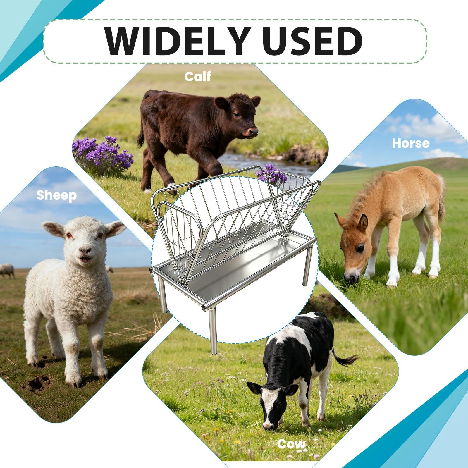 Comedero de Gran Capacidad para Ganado, comedero de heno de 1,2 m con Estructura de Acero y Bandeja de alimentación Profunda, Ideal para Alimentar Cabras, ovejas y Vacas (Acero galvanizado p