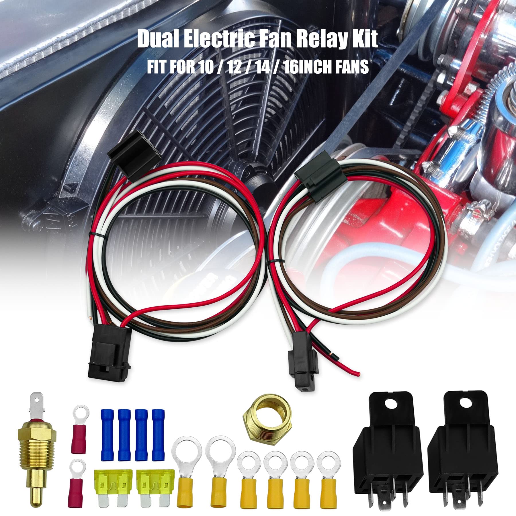 Kit relè doppia ventola di raffreddamento con termostato Interruttore di temperatura 185 on 175 Off 40 Amp Kit cablaggio ventola radiatore elettrico