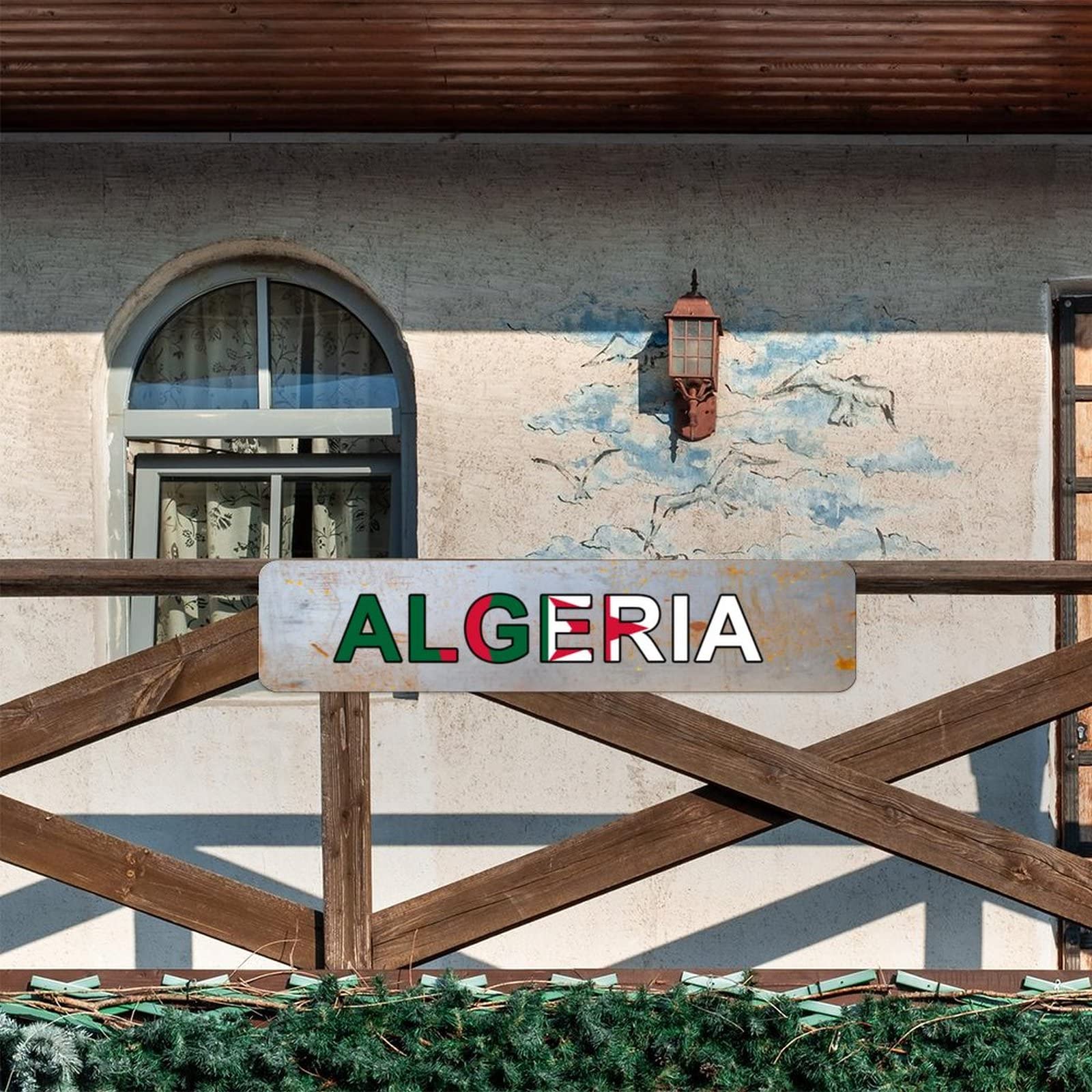 Panneau De Rue En Algérie Personnalisé Avec Drapeau De L'Algérie - Nom De La Ville Personnalisé - Panneau En Métal Vintage - Décoration Murale Rustique - Cadeau Pour Un Ami étranger, Voisin