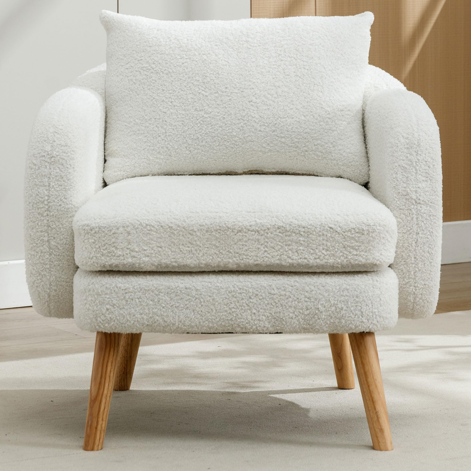 Poltrona soggiorno, Poltrona Teddy, Poltrona relax, Poltrona per le orecchie, Sedia per il tempo libero, gambe in legno massello beige