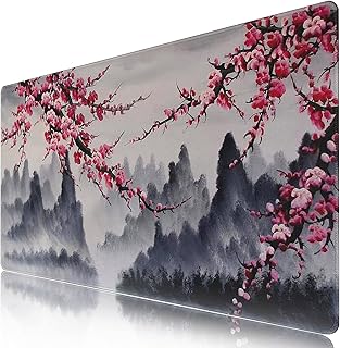 Japanese Cherry Blossom Extended Gaming Mouse Pad,Large Stable Rubber Base Mousepad with Stitched Edges, XXL Keyboard Mouse Pad, Desk Mats On Top of Desks for Work, Game, Office, Home 31.5x15.7 in