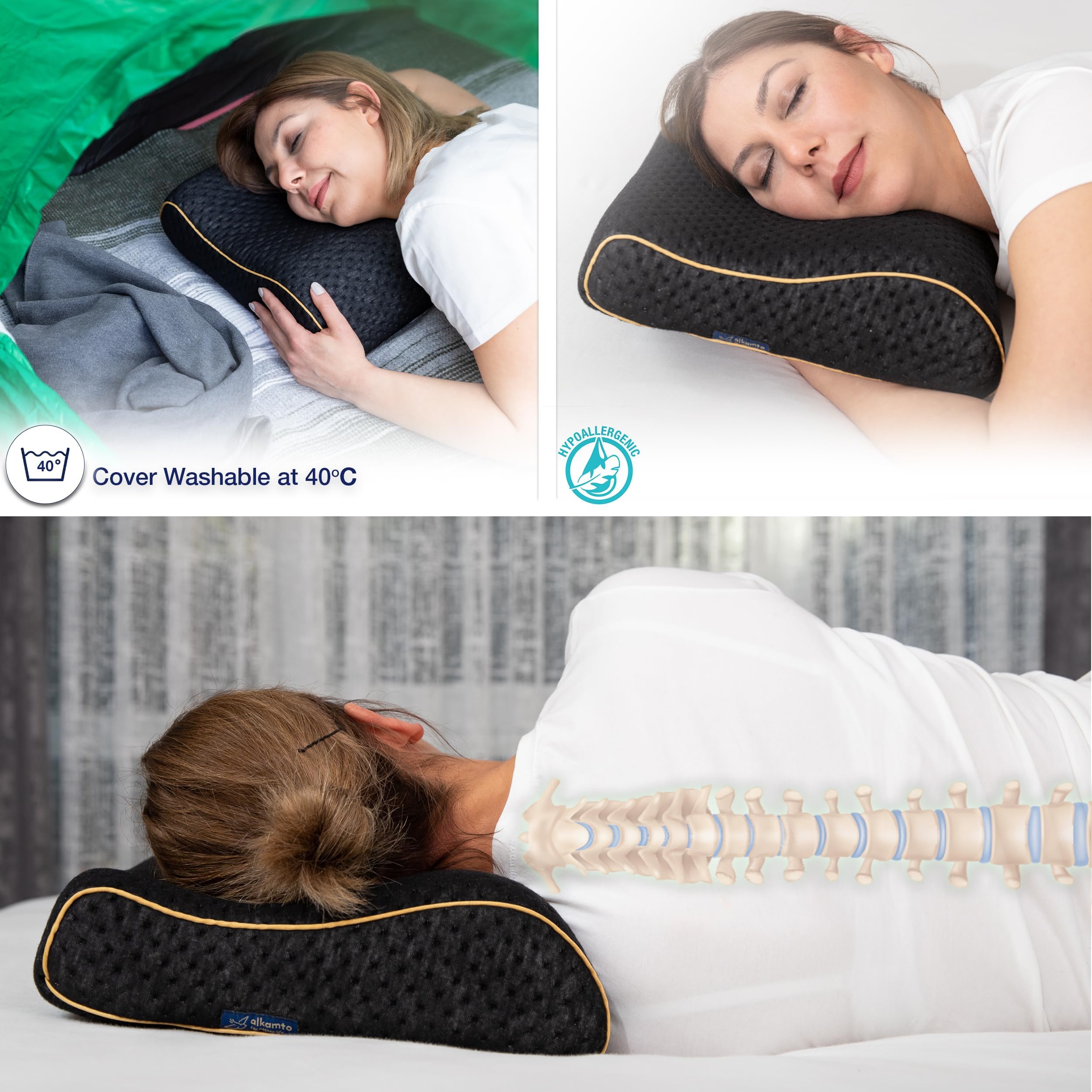 Sleepling klein reiskussen 25x42cm, hoogte 10cm, nekkussen, orthopedisch kussen, compressibel memory foam visco hoofdkussen 25 x 42 cm, ergonomisch neksteunkussen, gemaakt in EU, Oeko-TEX