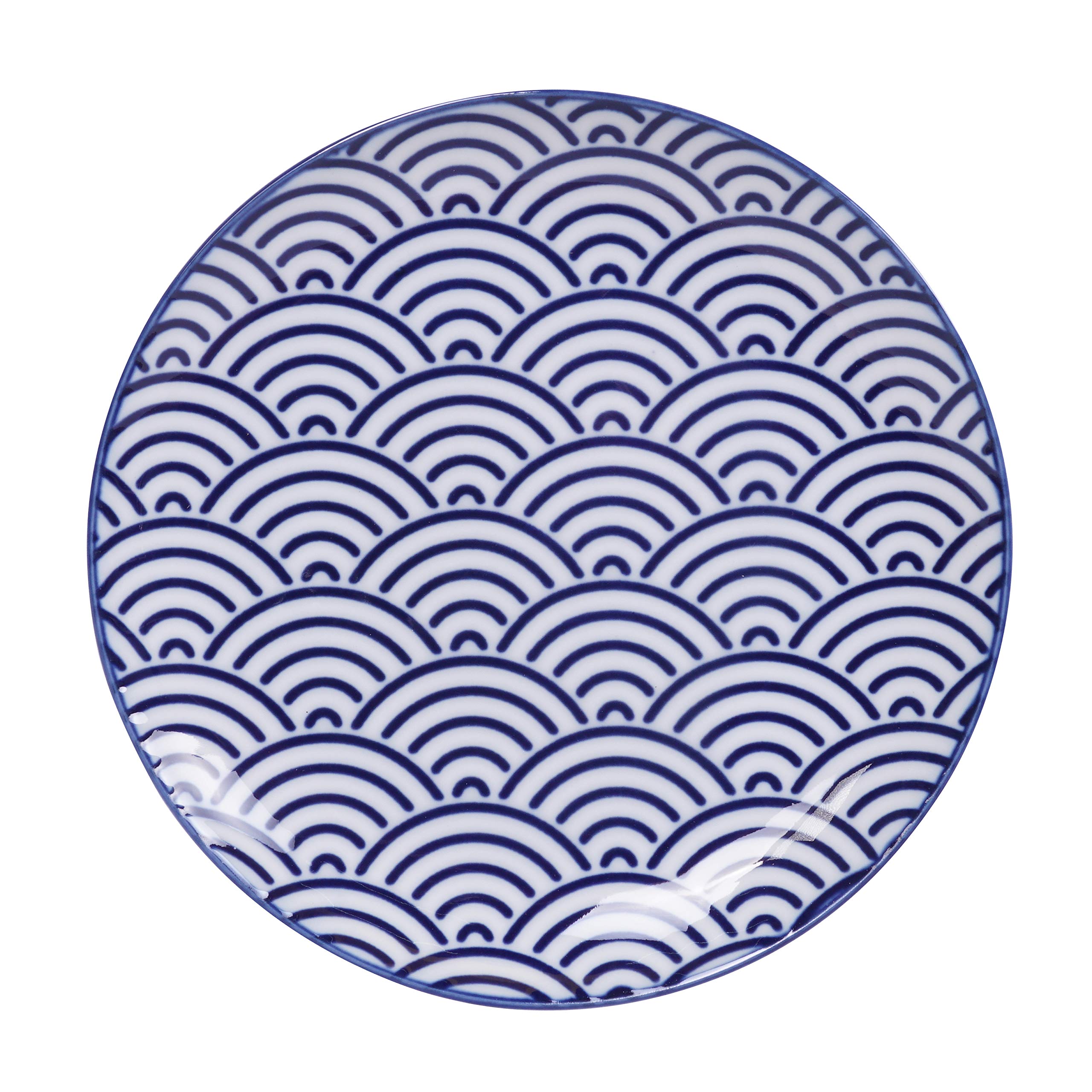 TOKYO design studio Nippon Blue 4-er Teller-Set blau-weiß, Ø 20,6 cm, ca. 2,2 cm hoch, asiatisches Porzellan, Japanisches Design mit geometrischen Mustern