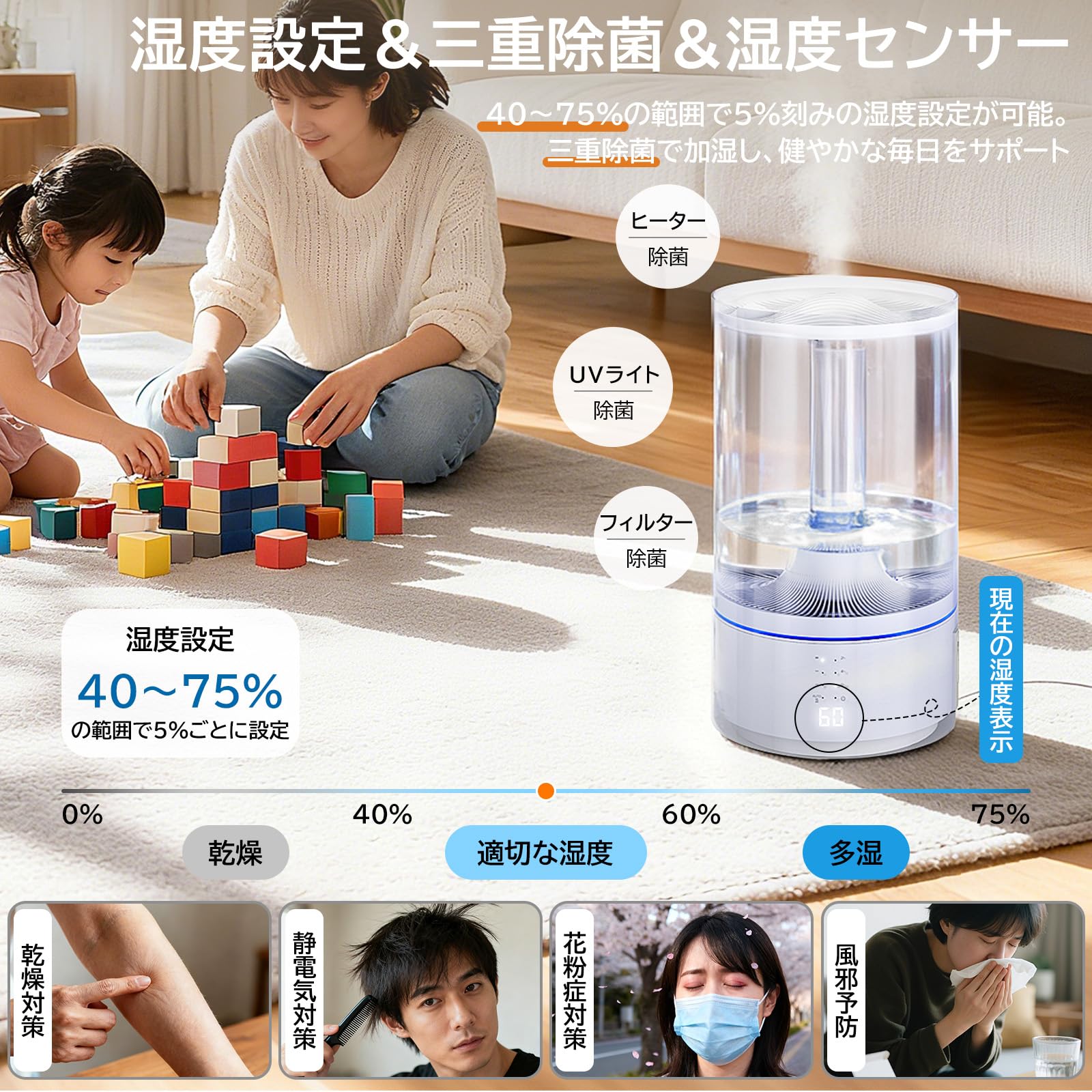 Amazon.co.jp: 【2025年・マグネット式リモコン付】 加湿器 大容量 5L