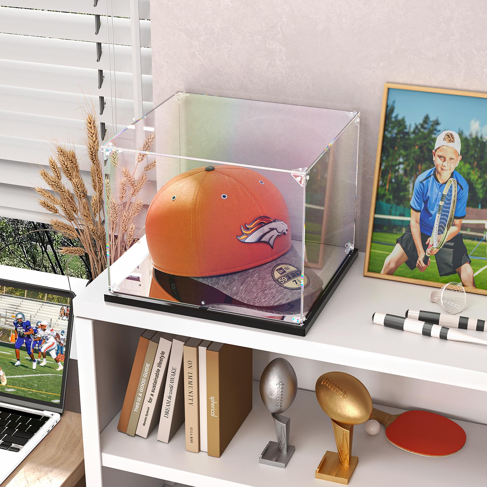 Vitrina Acrílica Transparente Para Gorras – Caja Exhibidora Para Sombreros De Béisbol, Fútbol Y Snapback, Medidas 25x22x20 Cm