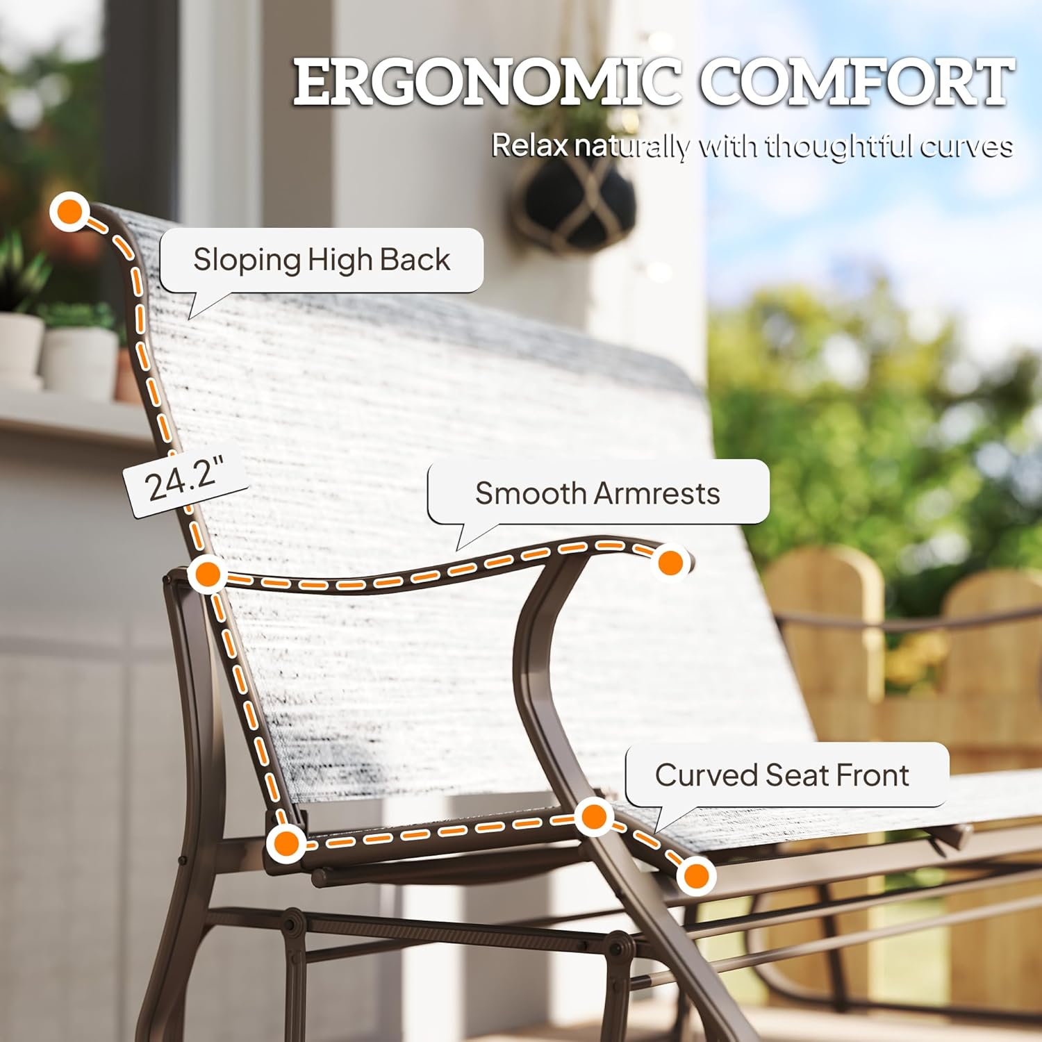 Outsunny 2-Person Outdoor Glider Bench，Patio Glider Loveseat Chair with Powder Coated Steel Frame，2 Seats Porch Rocking Glider for Backyard, Lawn, Garden and Porch, Mixed Gray