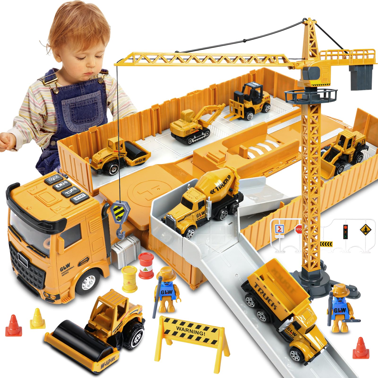 Aolso Construction Truck Toys Set, Construction Vehicle Set for Boys Aged 3-8, Realistic Style, Yellow
