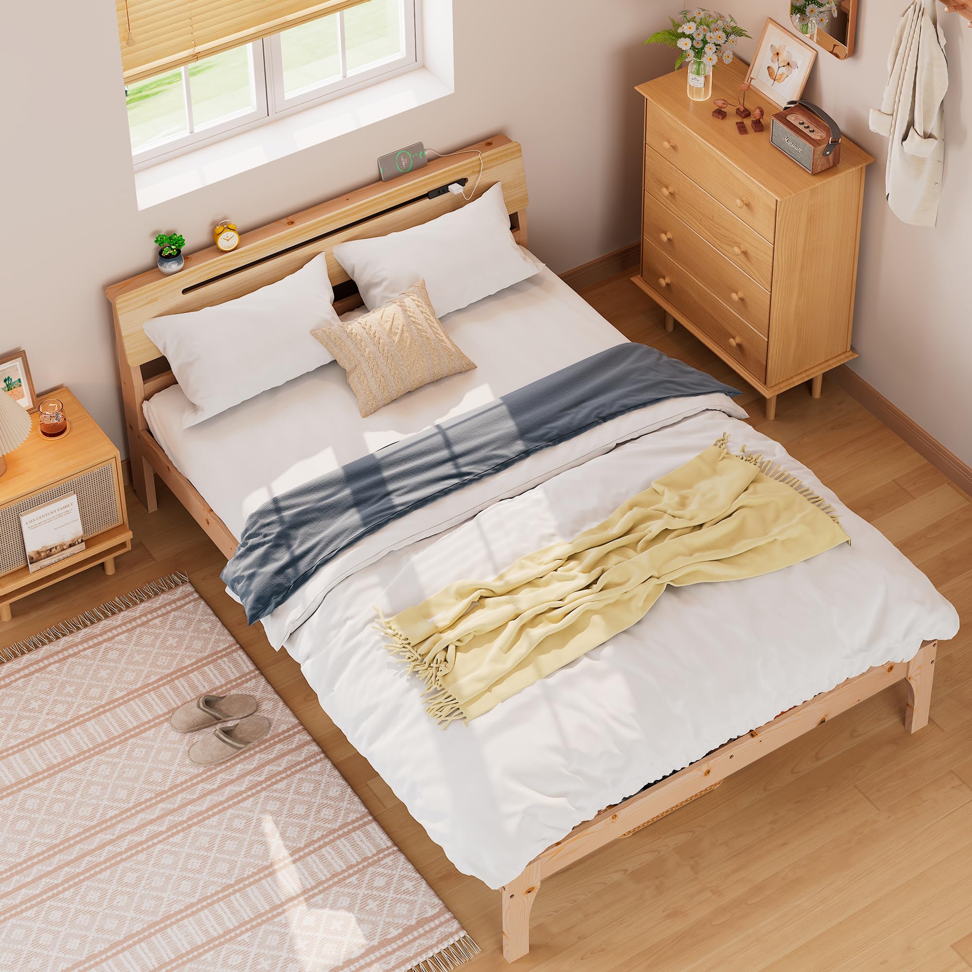 WLIVE Double Slatted Bed components laid out