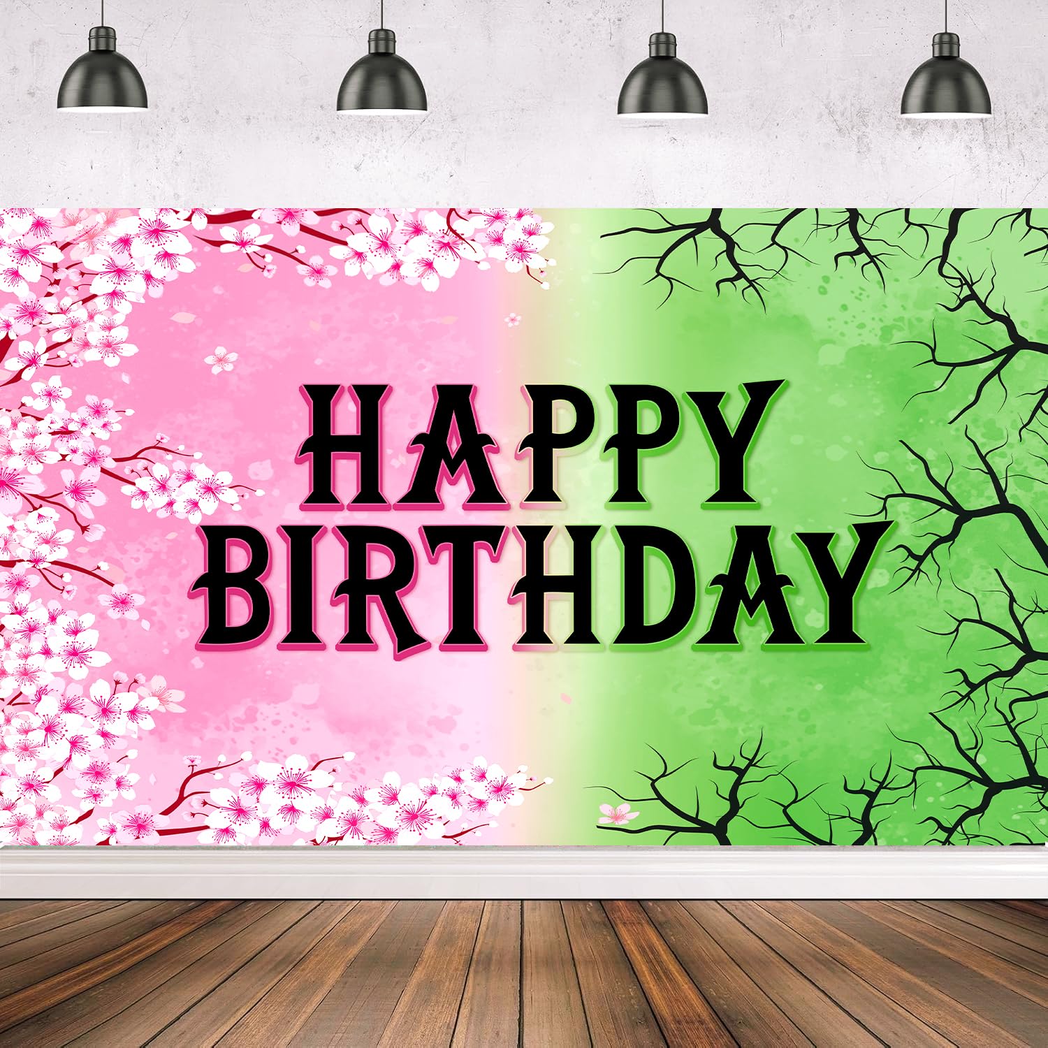 Pink and Green Party Decorations Witch Theme Happy Birthday Party Banner Backdrop for Photography Photo Movie Theme Party Booth Decoration 7x5ft