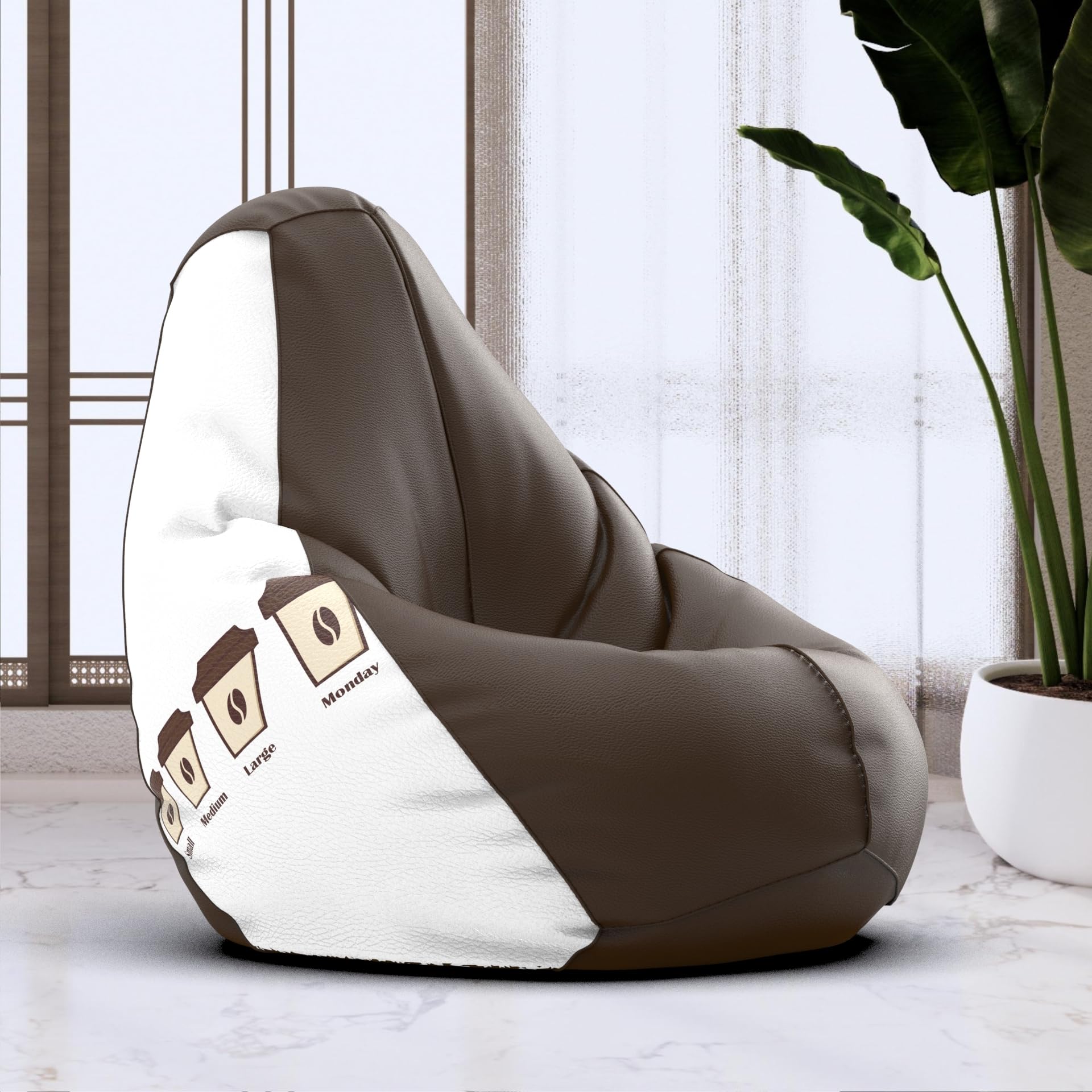 Bean Bag Chair Cover | Size: 2XL | Color: Coffee - Brown White | Without Beans | Premium Leatherette Cover (CMF 3174)-image-26