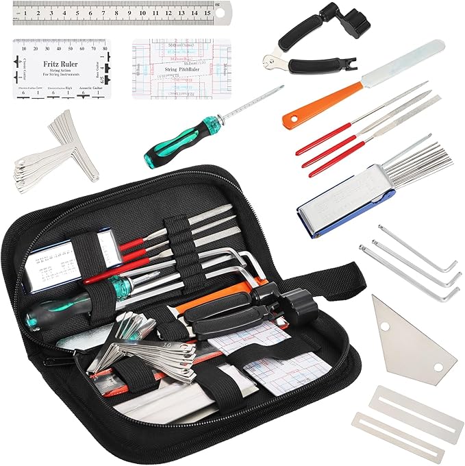 SOUJOY 26Pcs Guitar Tools for Set Up, Repair & Maintenance Kit with Carry Bag, Luthier Tools, Guitar Winder, Setup Kit for Guitar, Ukulele, Bass, Mandolin, Banjo