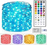 Vista 8 de Luces de hadas USB con enchufe de 33 pies, 100 LEDs con control remoto, luz blanca cálida que cambia de 20 colores, luces intermitentes