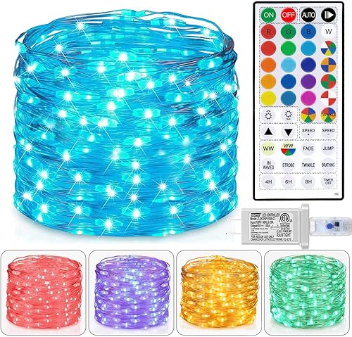 Miniatura 8 de Luces de hadas USB con enchufe de 33 pies, 100 LEDs con control remoto, luz blanca cálida que cambia de 20 colores, luces intermitentes de Varios