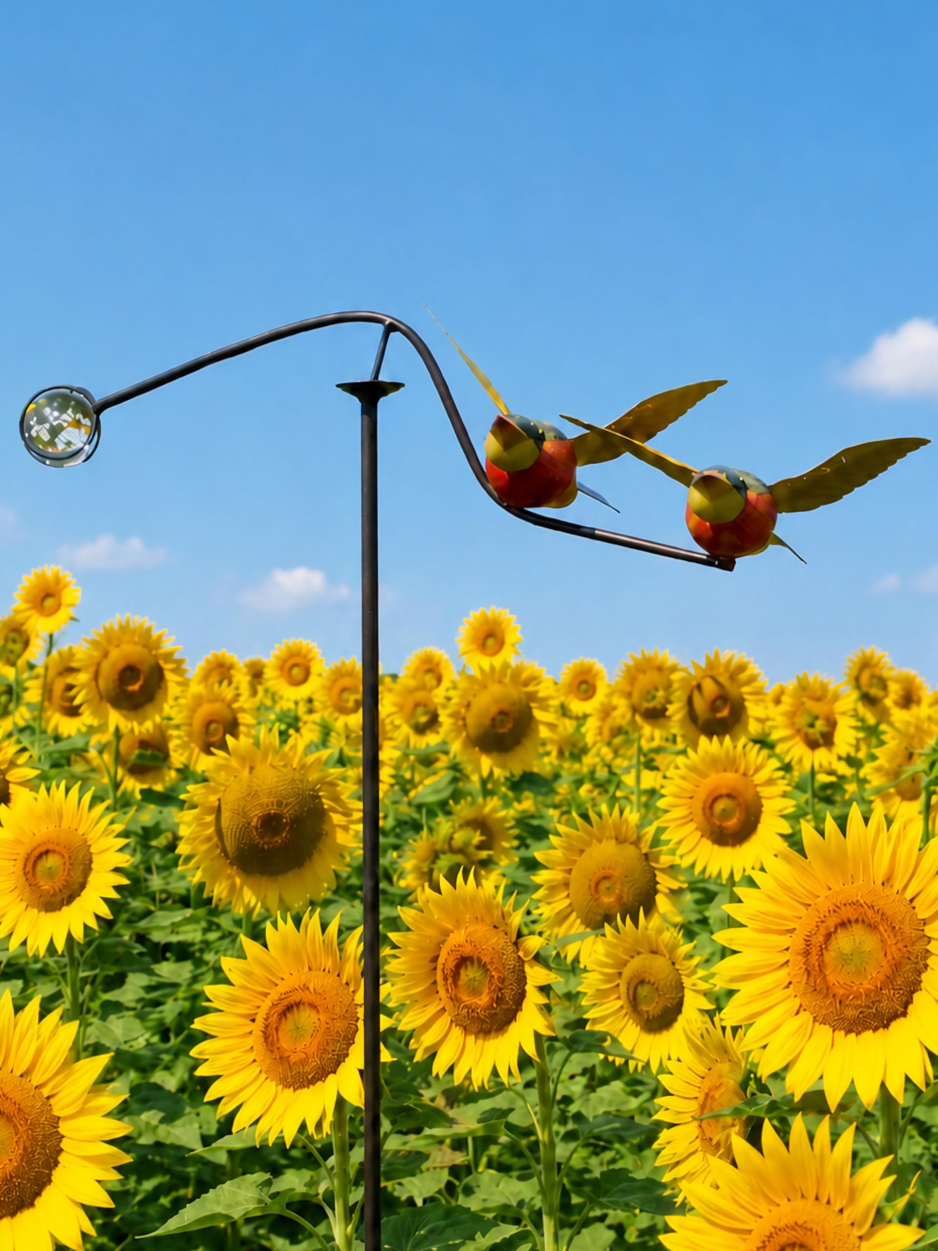 Pommerntraum ®| Windspiel Gartenpendel Metallwindspiel Gartendeko Vögel | Vogelwippe Gartenwippe Gartenstecker Vogel Glaskugel Vogelpendel Vogelmotiv Gartenpoesie (VERLIEBTE VÖGEL MIT GLASKUGEL BUNT)