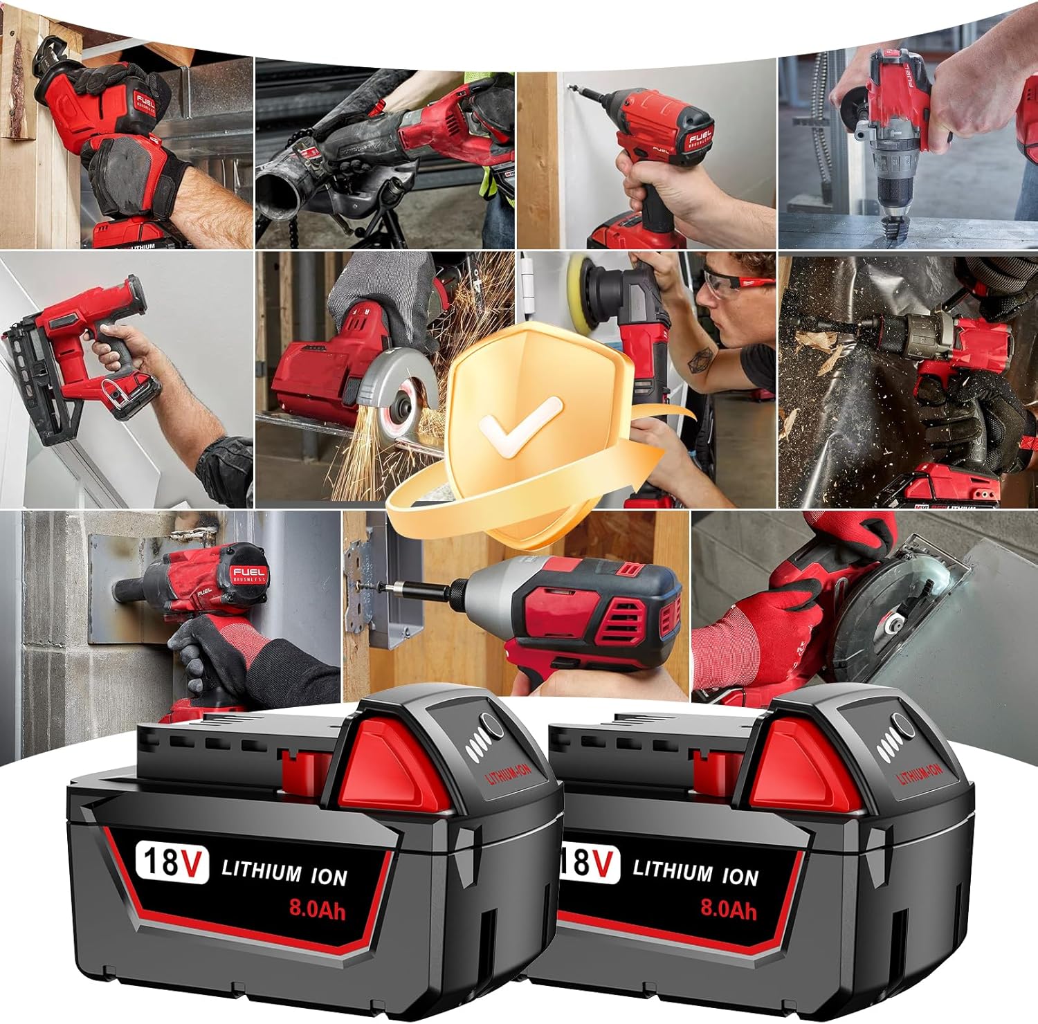 2 Pack 8.0 Ah M18 Batteries for Milwaukee 48-11-1860 18v Replacement 18 Volt Max Battery Cordless Tool 2646-22CT,2643-21CT,2641-21CT,2646-21CT,2646-20 Lithium-Ion Battery Pack - Image 7