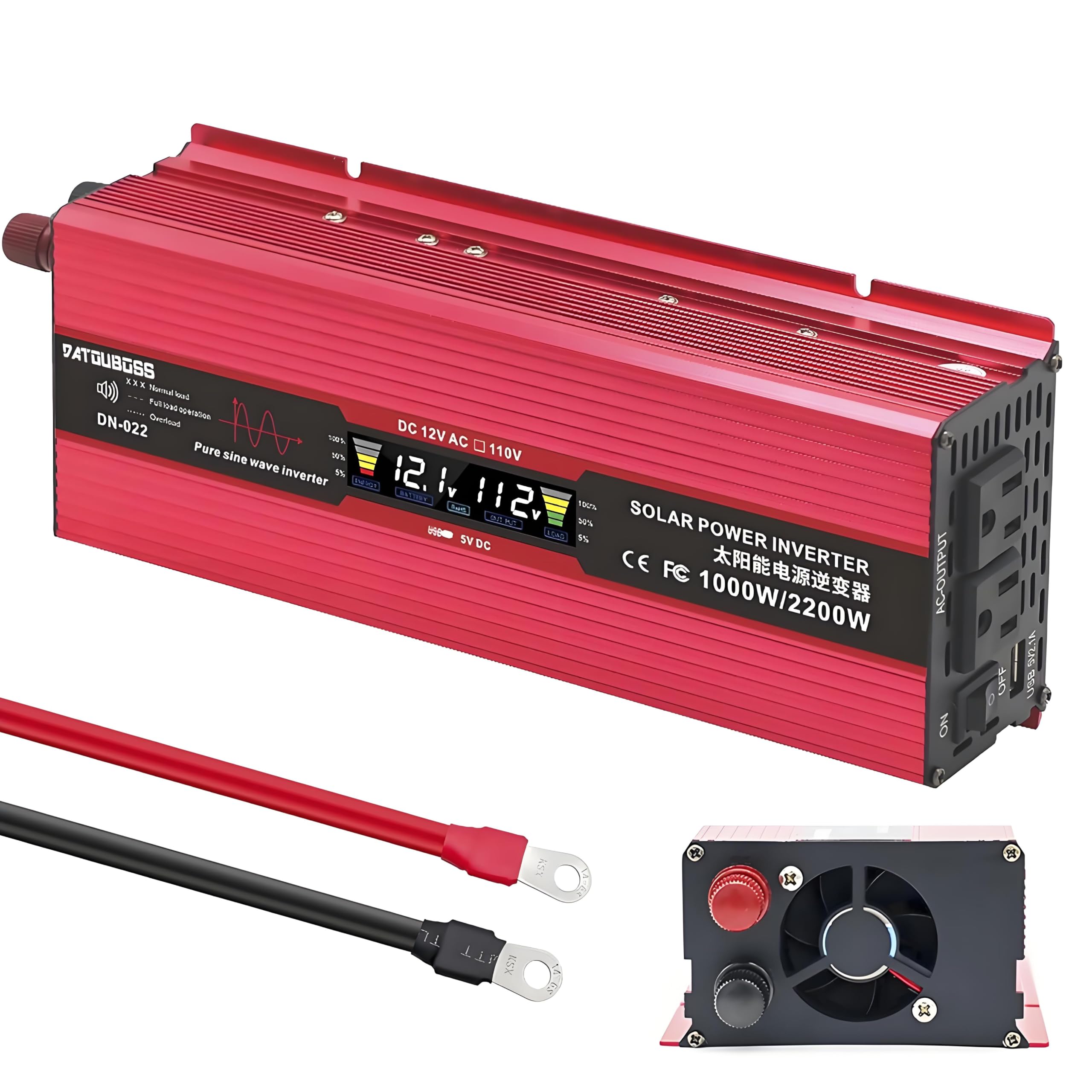 DATOUBOSS 1000W Pure Sine Wave Power Inverter,2200W Peak,12V DC to 110V AC,Car Inverter with LED Display,Dual AC Outlet,Car Power Converter (1000W 12-110V)-image-40