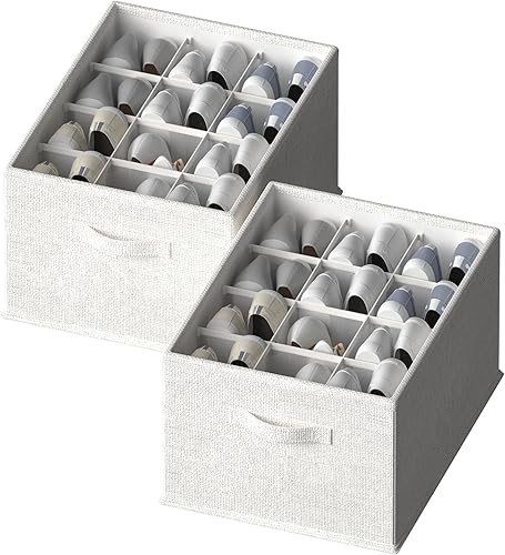 Vista 13 de FHSQX Paquete de 2 organizadores de zapatos para armario, organizador de zapatos plegable, se adapta a hasta 24 pares, contenedores