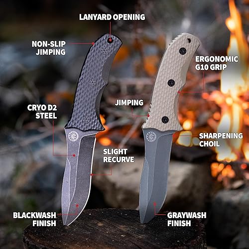 Miniatura 5 de Off-Grid Knives - Backcountry Coyote V2 Hoja fija, Cryo D2, acabado de lavado de grises, escalas G10, espiga completa, funda Kydex, accesorio para