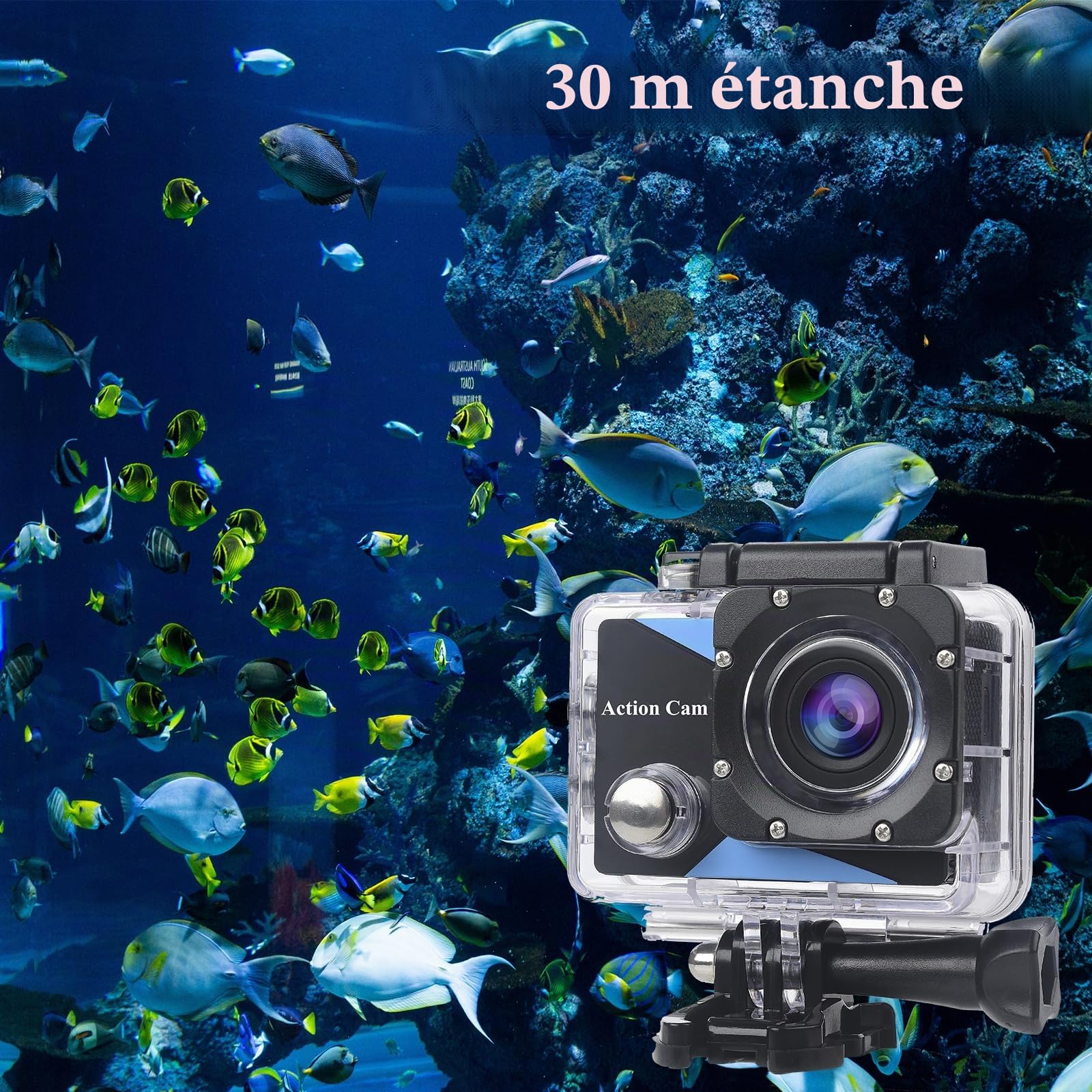 WiFi Camera Sport 1080P,12MP Caméra Sport,Camera Moto équipée de 2X×1050mAh Batteries,Action Cam Sportive Étanche Dashcam et Accessoires pour Casque et Vélo, etc.