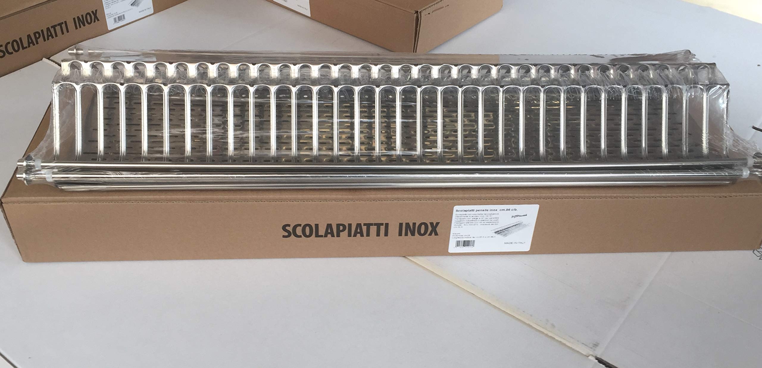 CASABRICONLINE - Scolapiatti pensile INOX 18/10 LUX cm.86 da incasso per Mobile di Larghezza 90 cm, Larghezza interna Mobile 855-865 mm