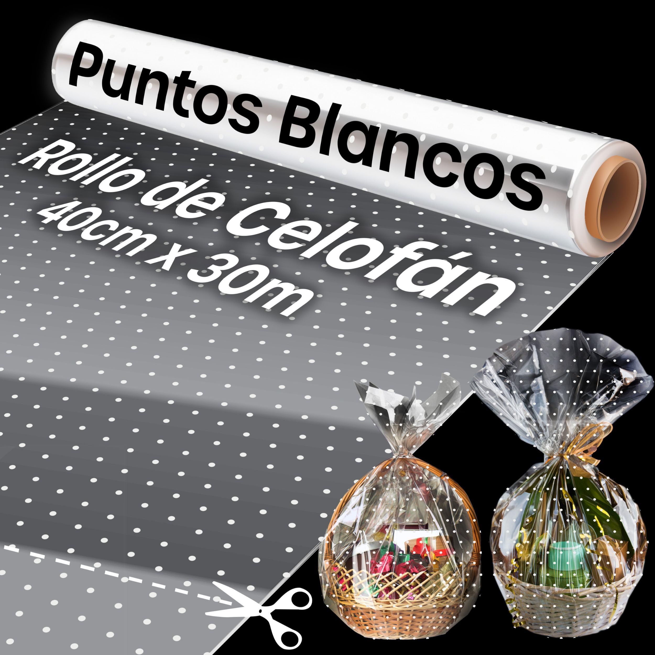 Papel De Regalo Transparente, 40 Cm X 300 Cm, Papel De Regalo Con Lunares Blancos, Rollo De Celofán Transparente Con Patrón De Puntos Blancos Para Cestas De Regalo, Arte, Flores, Manualidades