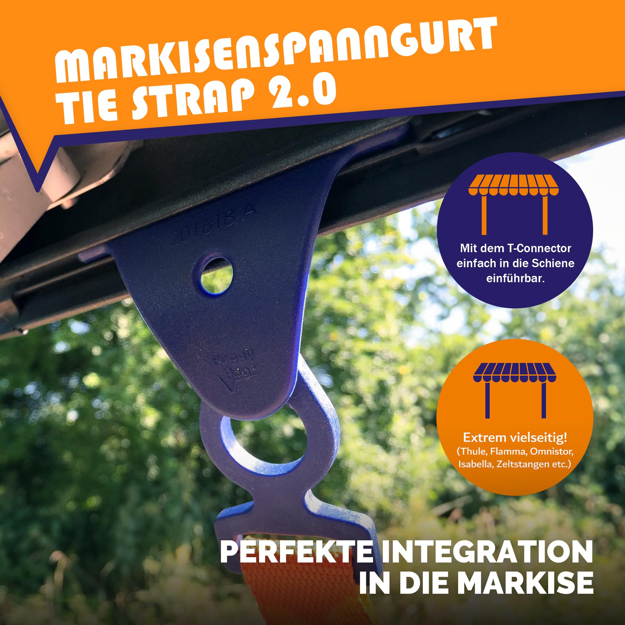 Peggy Peg – Markisenspanngurt 2er Set Tie Strap 2.0 inkl. Peggy-ABC Anleitung – Sturmband für Markisen, Vorzelte, Pavillons & Sonnensegel – Sturmsicherung Abspanngurt – Camping Zubehör Doppelset