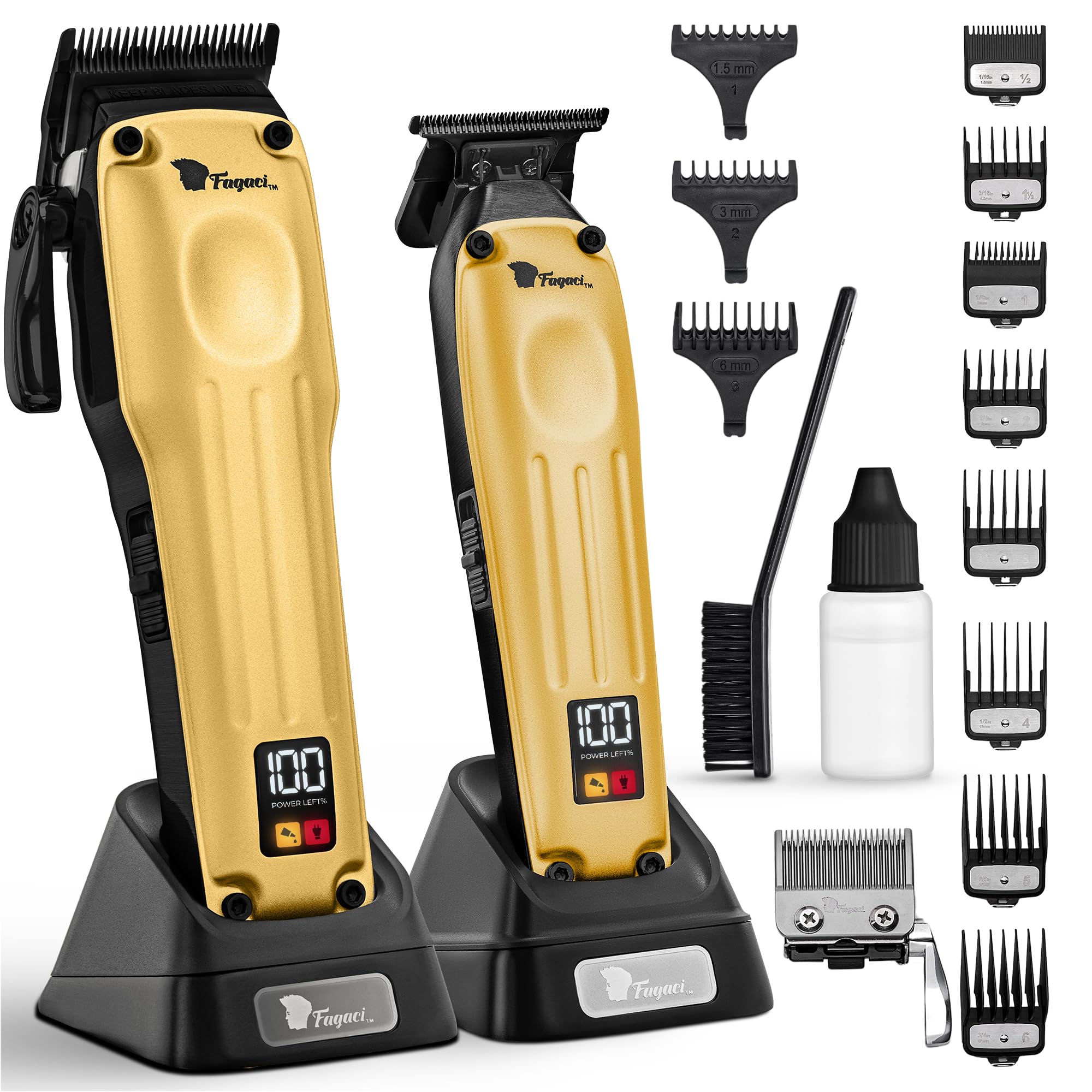 Fagaci Professional Hair Clippers for Men with Superior Precision Brushless Motor Barber Clippers and Trimmers Set