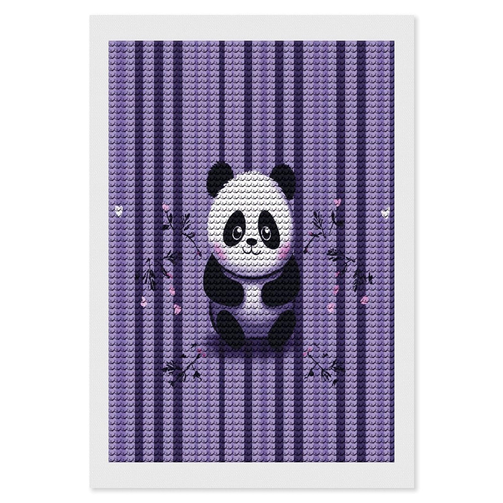 FekiLoot Purple Striped Panda Diamond Art Kits for Adults Diamond Painting Kits for Beginners DIY Diamond Art Kits Round Full Drill Diamond Dot Gem Painting for Home Wall Decor Gift 8"x12"