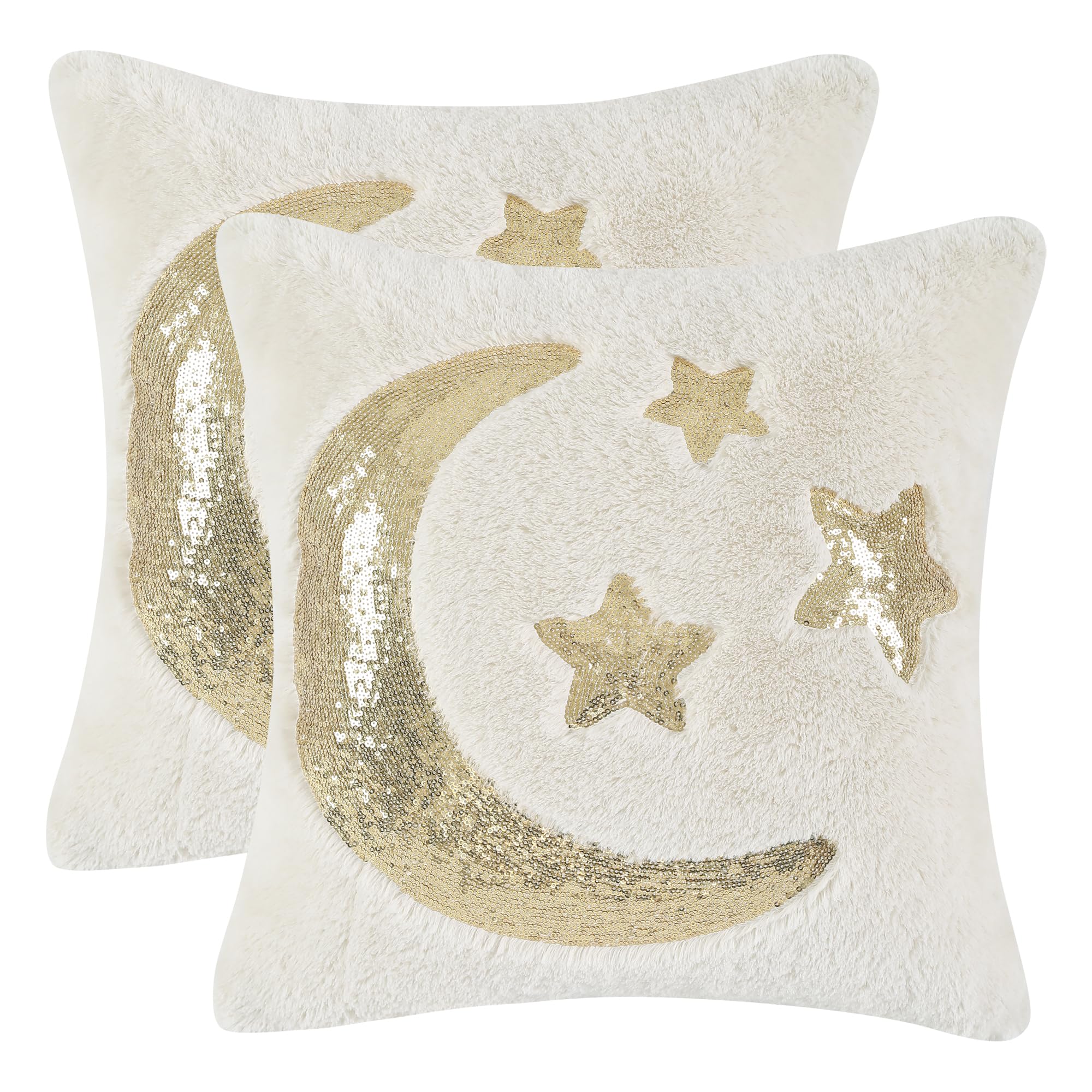 Holibeat Ramadan Throw Pillow Covers 18x18 inches Fluffy Sequin Decoration Pillowcases Pack of 2 3stars