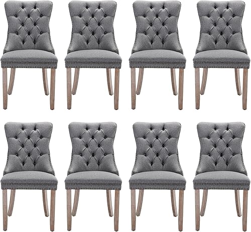 Miniatura 142 de Juego de 6 Sillas de Comedor Tapizadas en Terciopelo, Sillas Laterales de Cocina de Estilo Moderno con Ribete de Tachuelas y Patas de Madera, Anillo