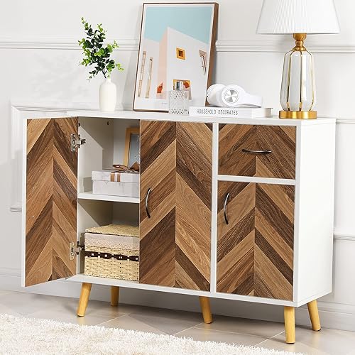 Miniatura 6 de Likein Armario de almacenamiento negro con 2 puertas, armario de buffet moderno con almacenamiento, gabinete de acento negro con estantes