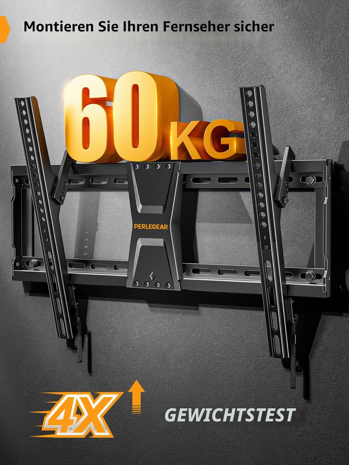 Perlegear TV Wandhalterung Neigbar für 37-82 Zoll Flach- und Curved-Fernseher (bis 60 kg, VESA 600x400mm) – Universelle TV Halterung mit Verstellbaren Zugschnüren, Model PGLT5