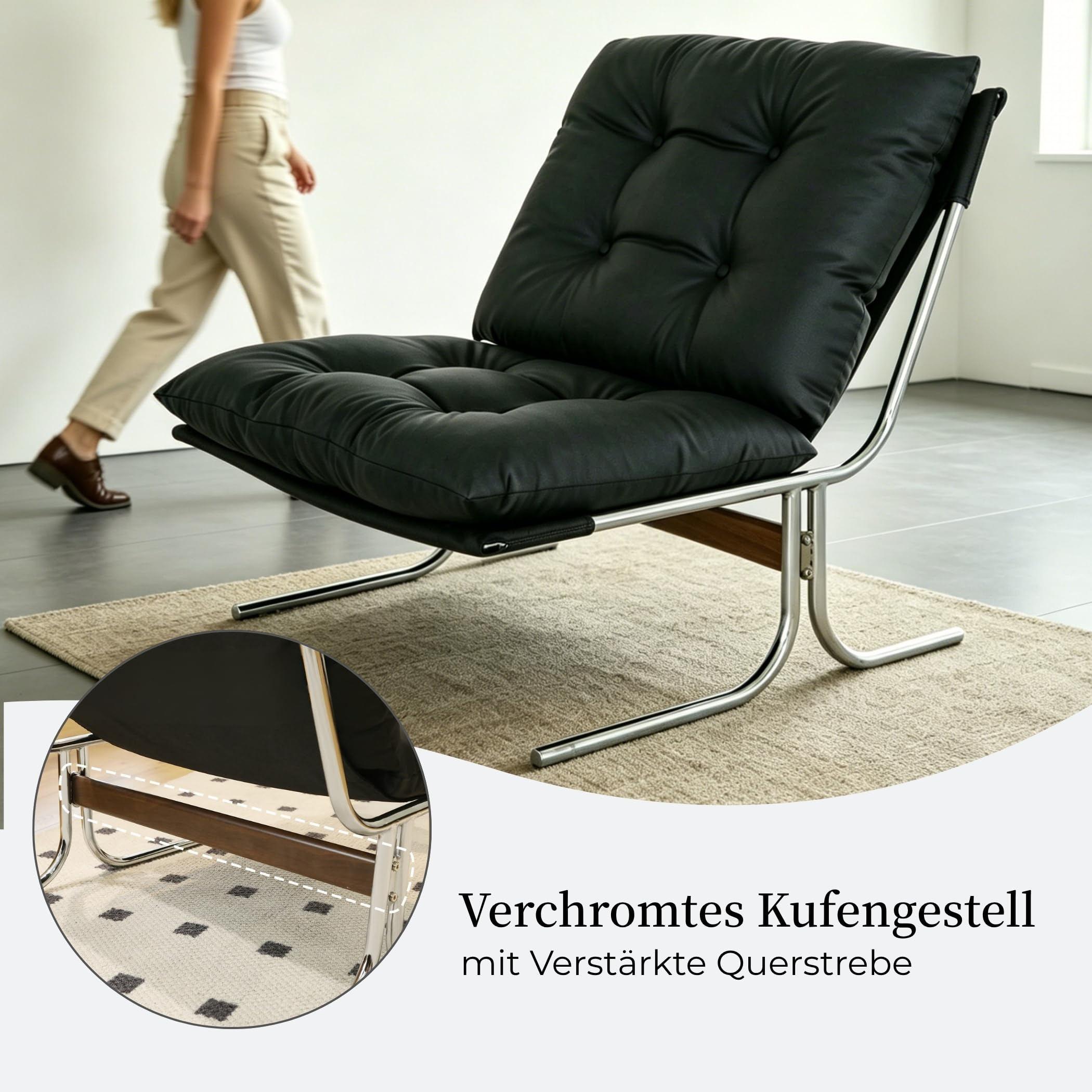 Fauteuil lounge en cuir synthétique avec structure chromée