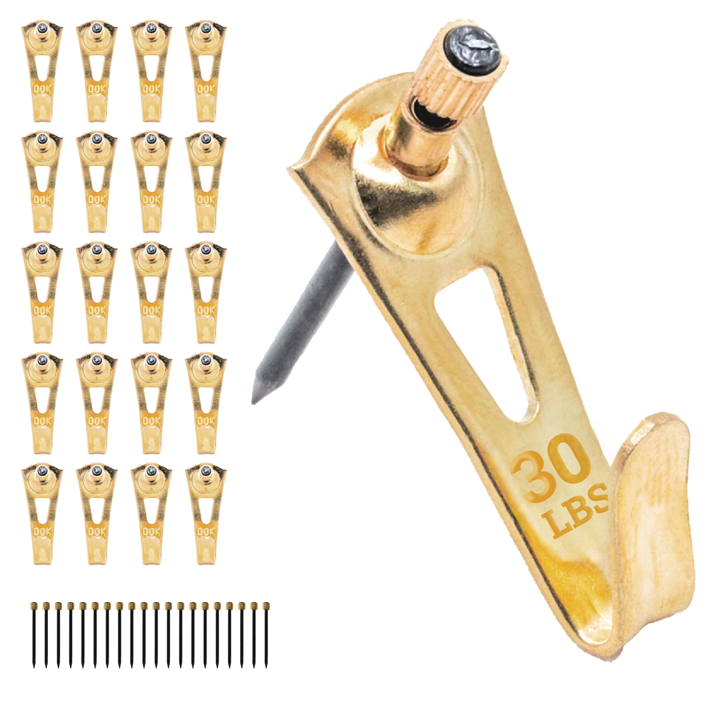 PHS - Professional Plaster Wall Picture Hangers 30 lbs - 25 Pack - Heavy Duty Picture Hooks for Drywall - Frame Hanging Hardware - Art Hooks for Wall - Secure Picture Hanging Kit