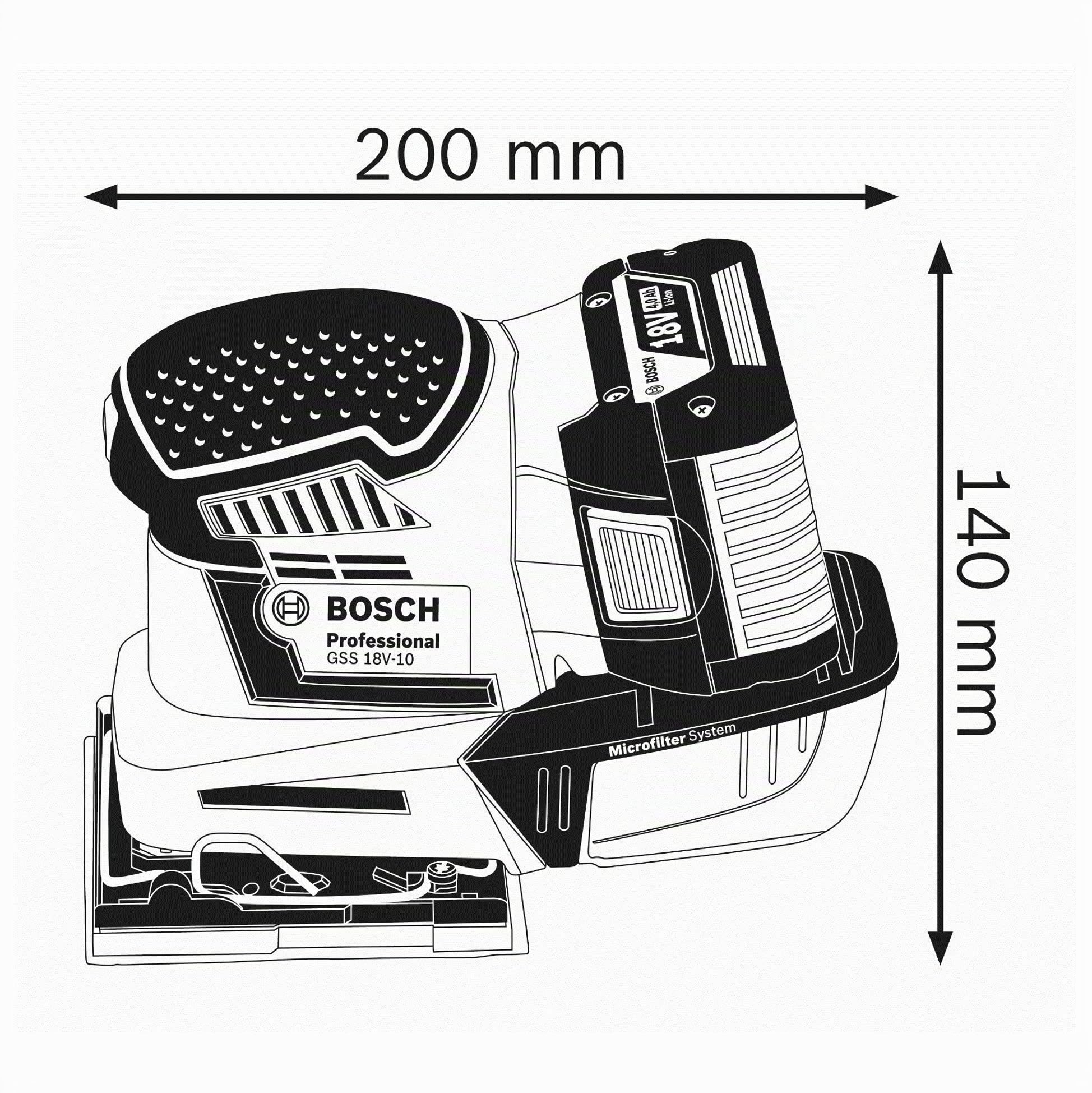 Bosch Professional 18V System Akku Schwingschleifer GSS 18V-10 (Schwingkreis-Ø: 1,6 mm, inkl. 3 Grundplatten mit unterschiedlichen Formaten, in L-BOXX, ohne Akku/ Ladegerät)