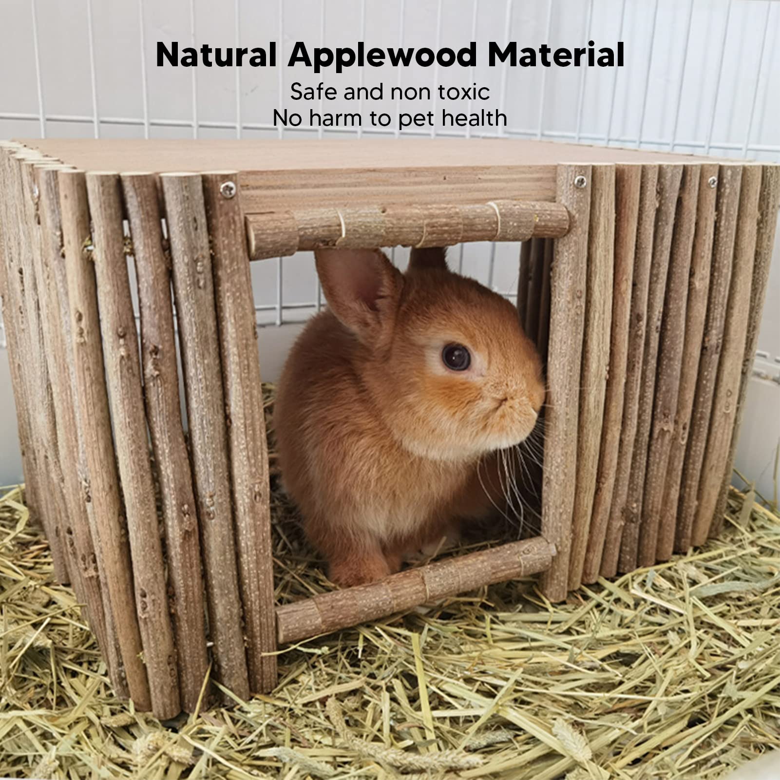 Piccolo rifugio in legno per piccoli animali domestici, casetta rifugio per piccoli animali, capanna traspirante per criceti con piattaforma di gioco per conigli, cincillà e