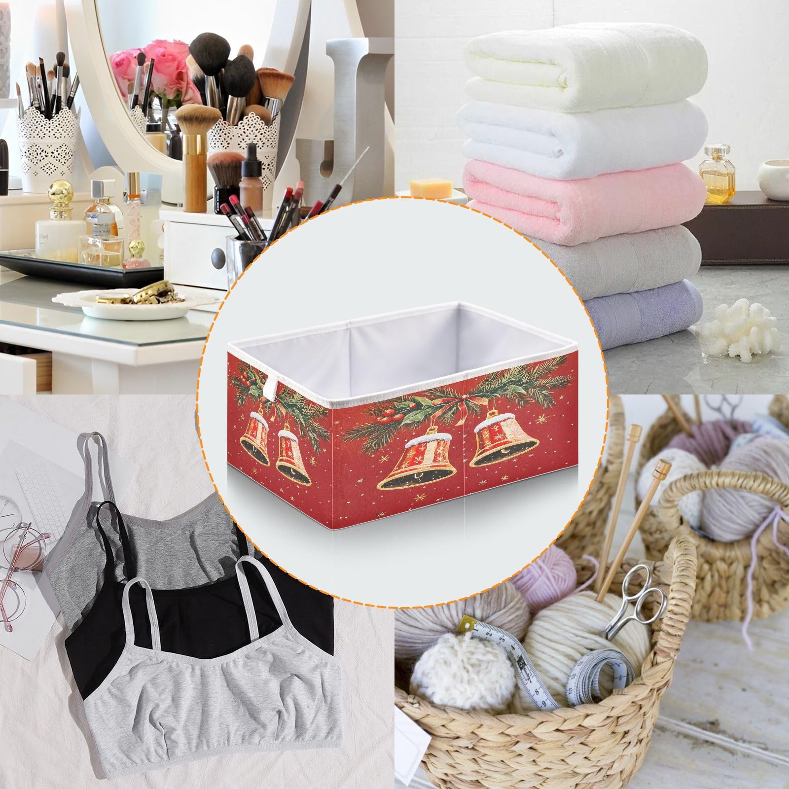senya Contenedores de almacenamiento grandes, campanas de Navidad, plegables, cubos de almacenamiento, cesta de tela, organizador de armario, caja para el hogar, dormitorio, oficina, 11 x 11 x 11