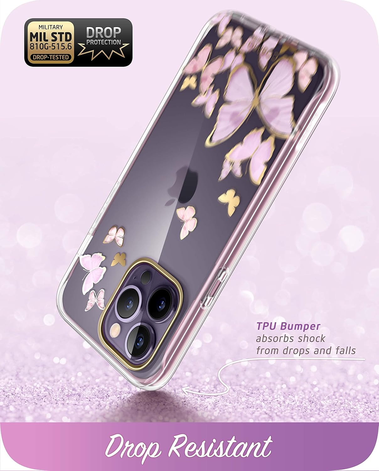 i-Blason Cosmo Series Case for iPhone 14 Pro Max 5G 6.7 inch (2022 Release), Slim Full-Body Stylish Protective Case with Built-in Screen Protector (Purplefly)