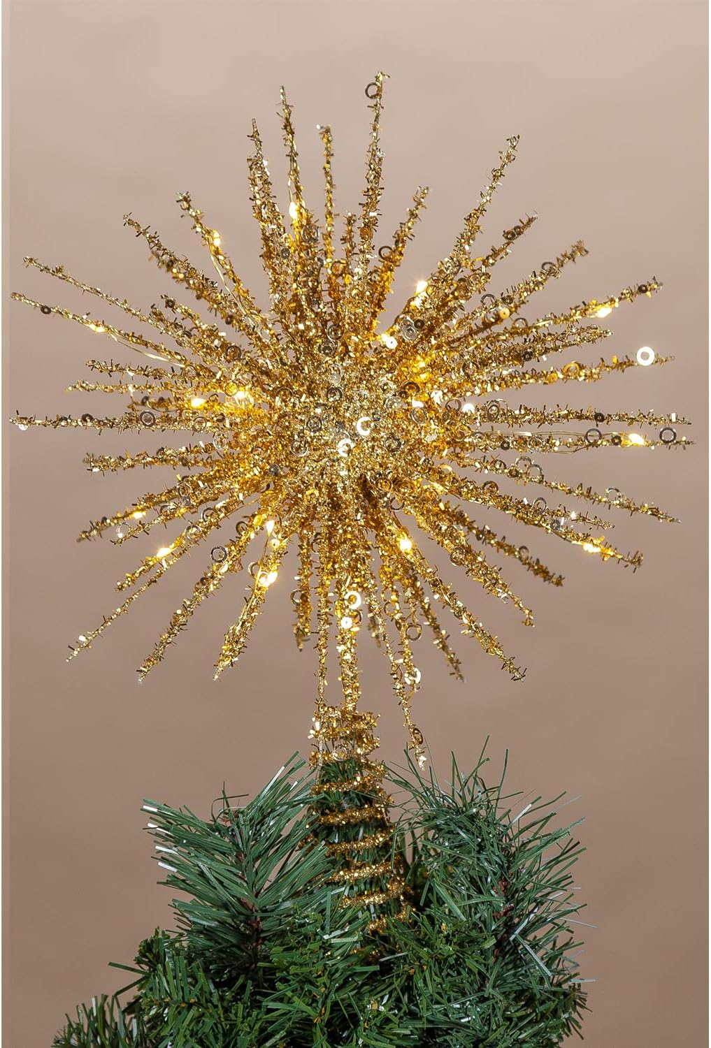 Lighted Glitter Starburst Tree Topper with Timer