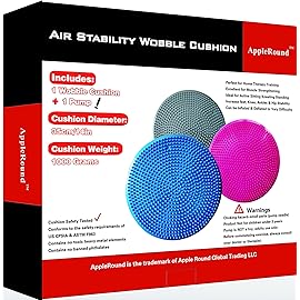 AppleRound Inflated Wobble Cushion with Pump, Air Stability Board, Core Balance Disc for Adults, Sensory Wiggle Seat for Kids, 13.5in / 34cm Diameter