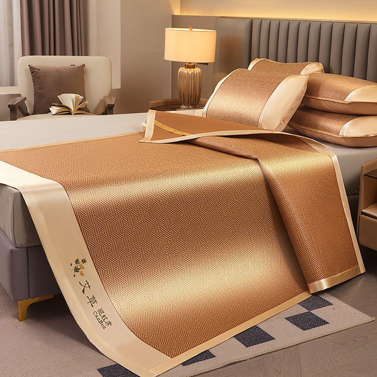 HYQOUKLR Rattan Mat Bed, Cooling Bamboo Sleeping Mat Foldable Multicolor 90-200cm(Color B,90cm)