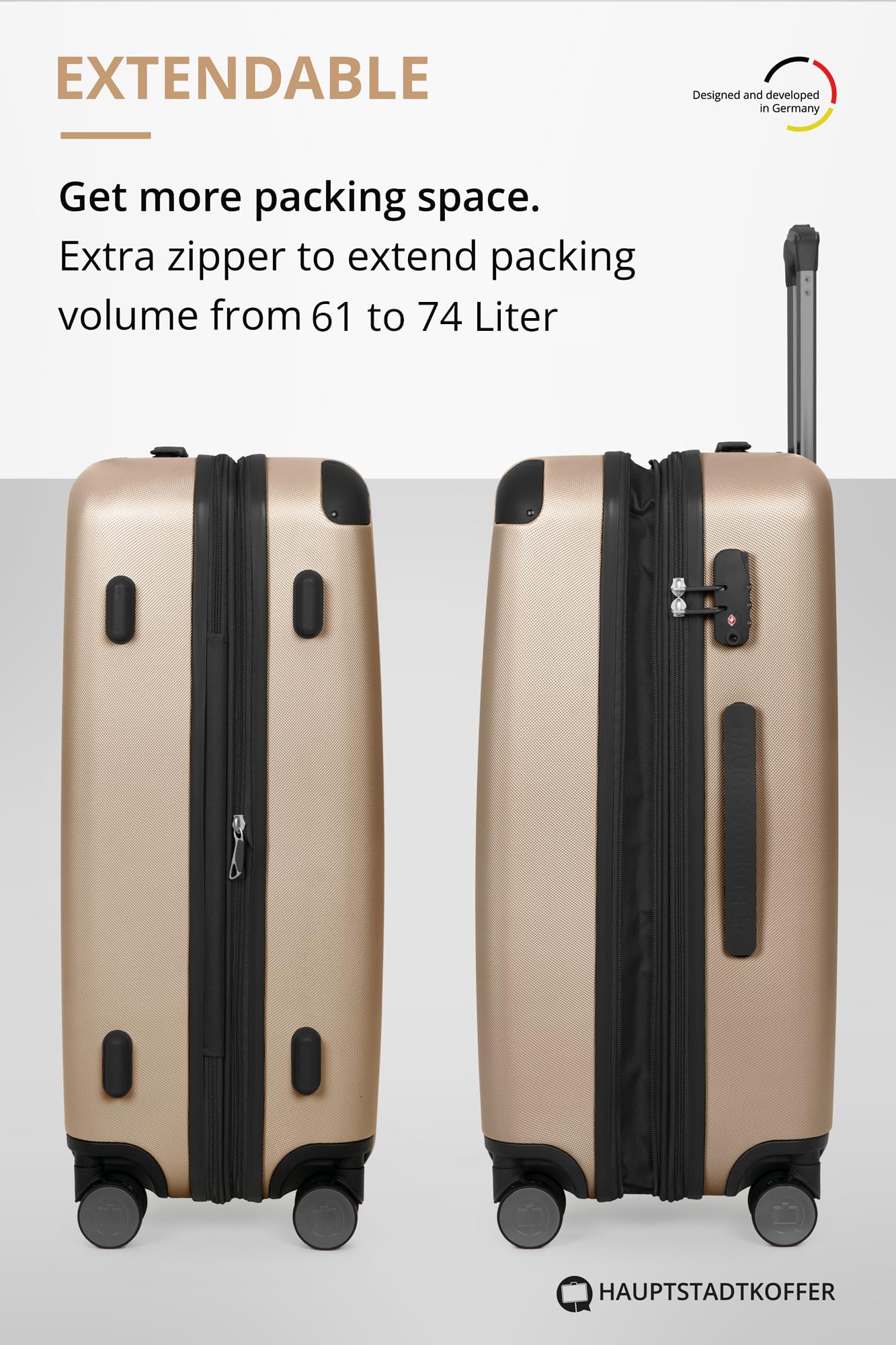 HAUPTSTADTKOFFER - Spree - Maleta rígida, Trolley expandible, Equipaje de Viaje, 4 Ruedas Dobles, TSA, 65 cm, 74 litros, Champán — view 5