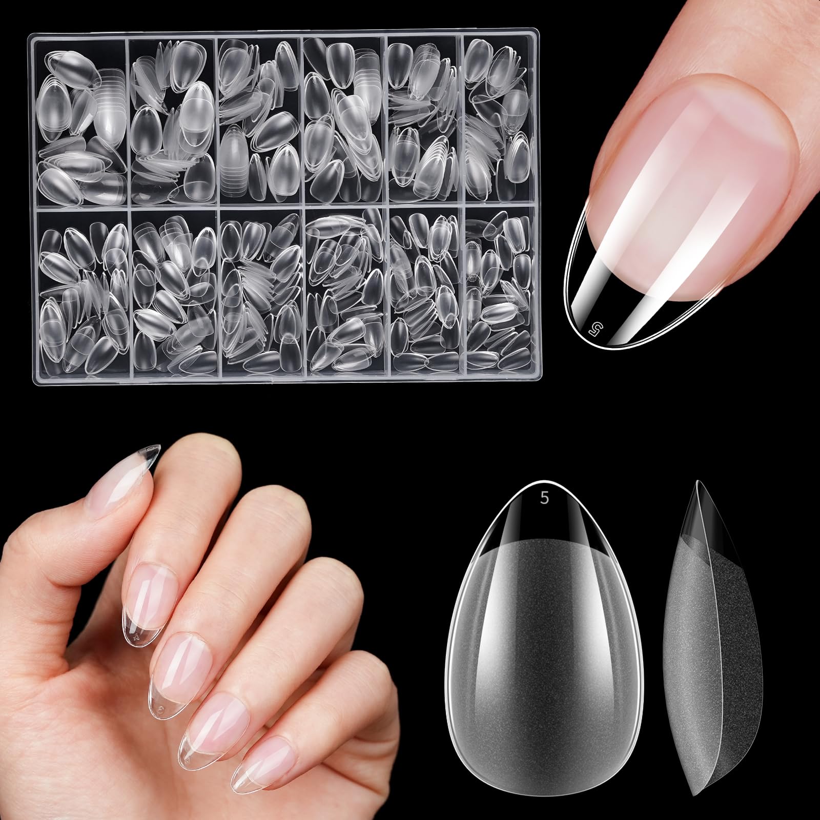 Extra Kurz Mandel Nagelspitzen, Venares 500 Stück Full Cover Nail Tips Almond für Gelnägel, 12 Größen Mandel Nageltips Soft Gel Press on Nails Kurz XXS mit Box