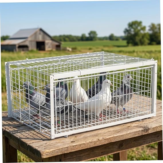 Pigeon Trap Escape-Proof Pigeon Cage with Two One-Way Access Entrances Portable Bird Trap for Rooftops, Open Gardens, Barns Farms Bird Cage