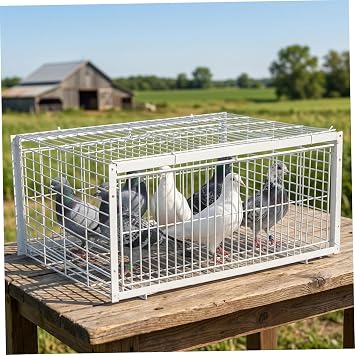 Pigeon Trap Escape-Proof Pigeon Cage with Two One-Way Access Entrances Portable Bird Trap for Rooftops, Open Gardens, Barns Farms Bird Cage