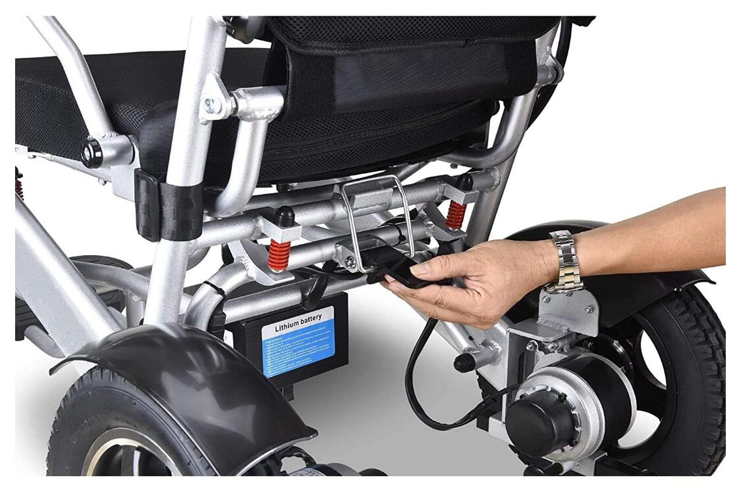 Silla de ruedas eléctrica portátil plegable ligera plegable Potente motor dual Silla de ruedas compacta con ayuda de movilidad - Pesa solo 59 lbs con batería - Soporta 150kg/a