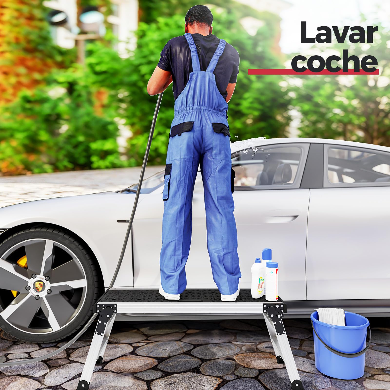 KINGRACK Plateforme de travail pliable en aluminium avec pieds en caoutchouc antidérapants, échelle légère avec verrous de sécurité pour la maison et le garage, jusqu'à 150 kg, noir
